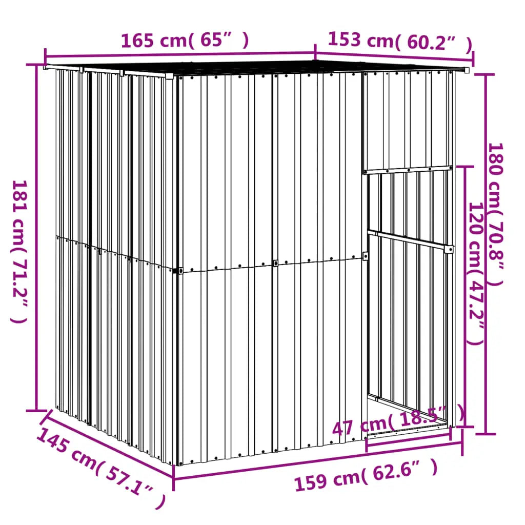 vidaXL Dog House with Roof Anthracite 165x153x181 cm Galvanised Steel - from vidaXL