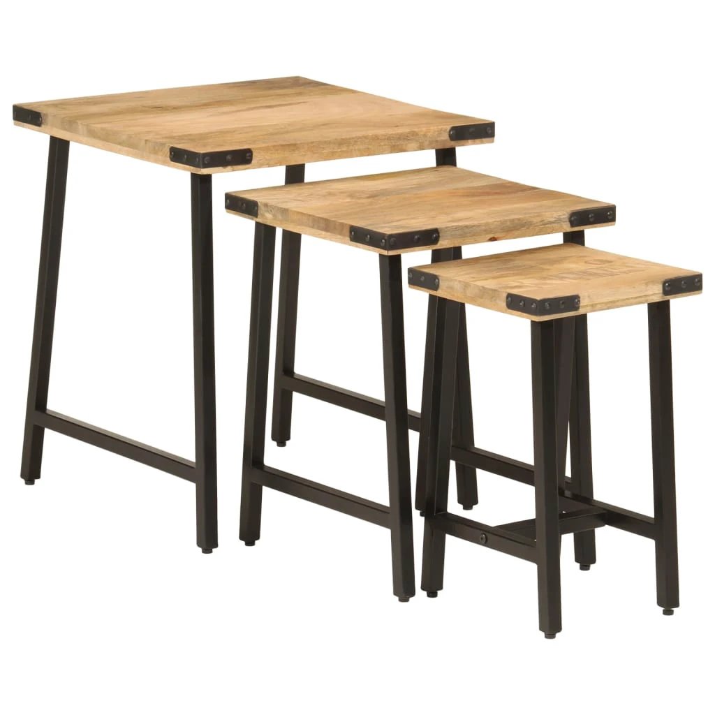 vidaXL VidaXL Nesting Tables 3pc Solid Mango Wood - Coffee Table