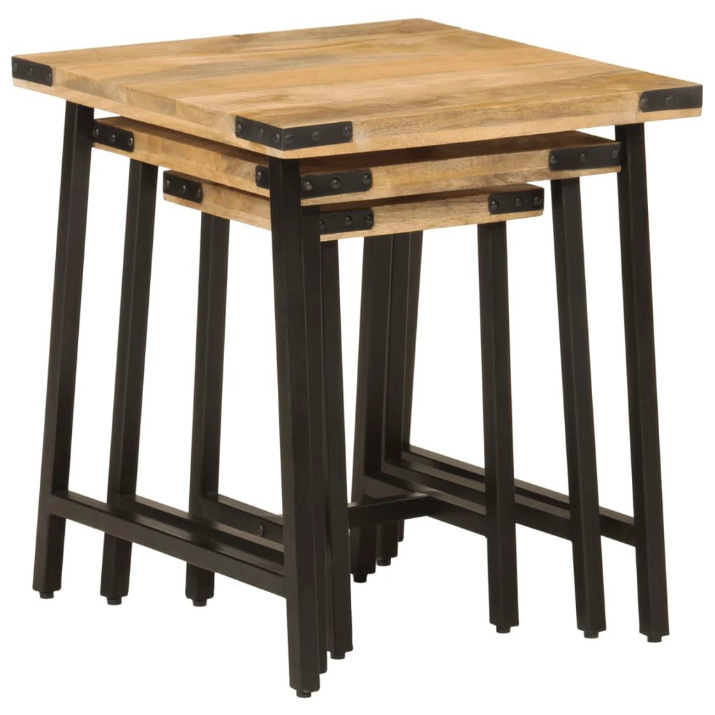 vidaXL VidaXL Nesting Tables 3pc Solid Mango Wood - Coffee Table