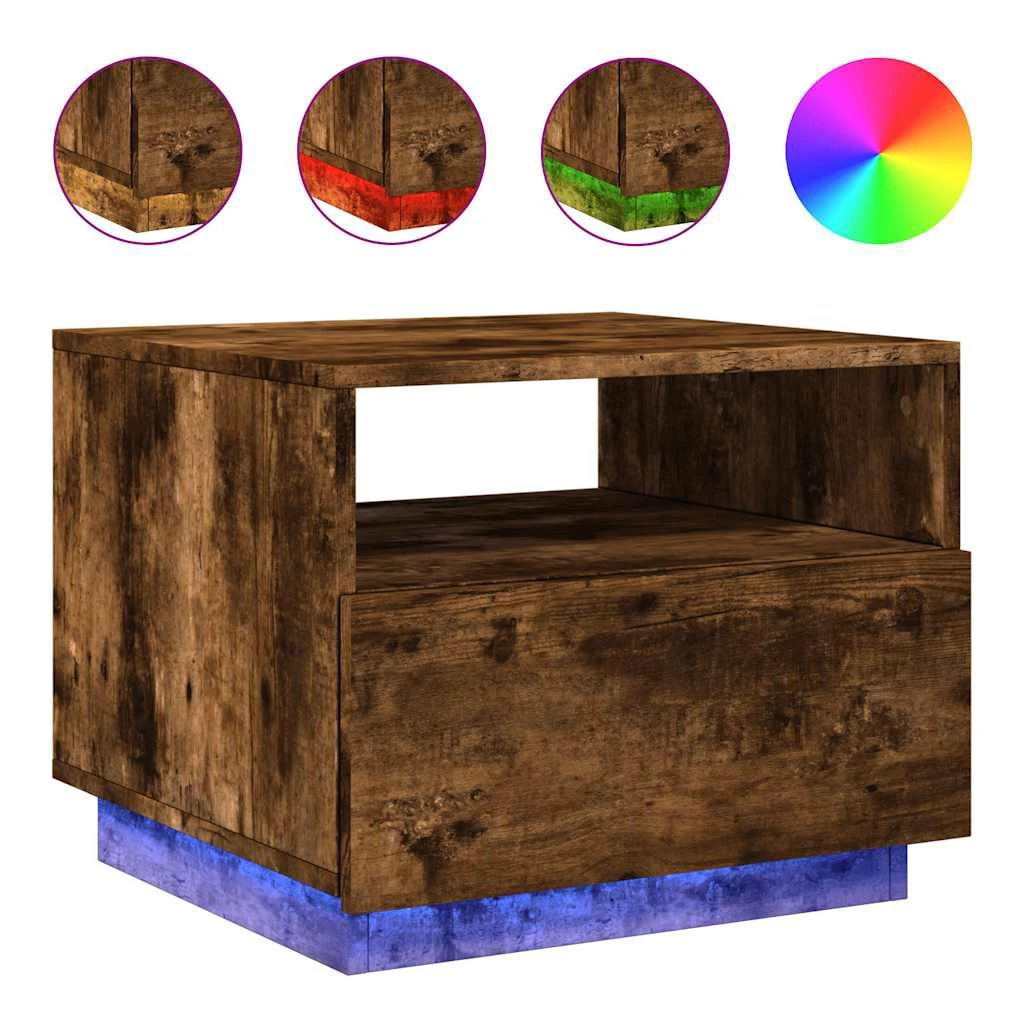 vidaXL vidaXL Coffee Table 50x49x40 cm With LED Lights Smoked Oak For Living Room Decor - Coffee Table