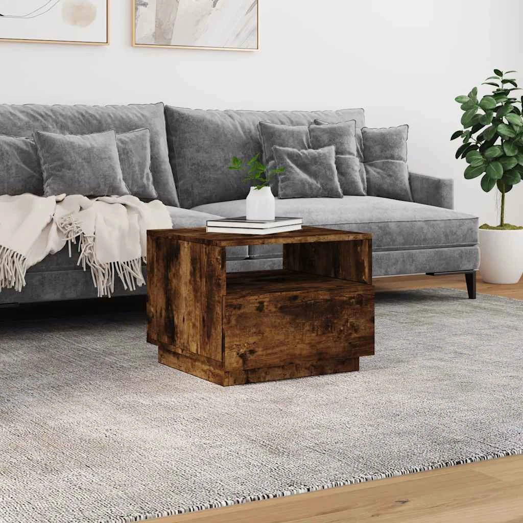 vidaXL vidaXL Coffee Table 50x49x40 cm With LED Lights Smoked Oak For Living Room Decor - Coffee Table