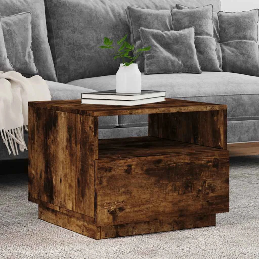 vidaXL vidaXL Coffee Table 50x49x40 cm With LED Lights Smoked Oak For Living Room Decor - Coffee Table