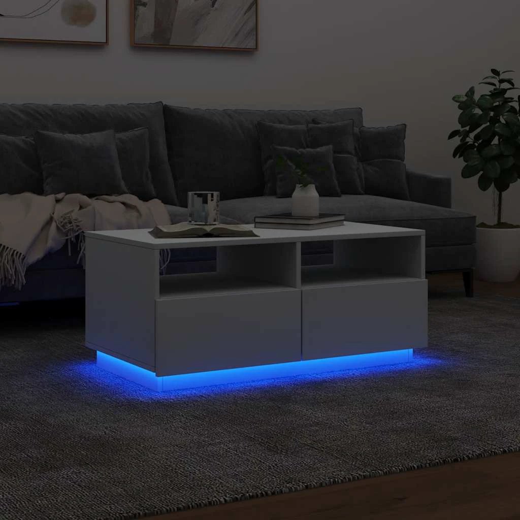 vidaXL Coffee Table 90x49x40 cm With LED Lights For Modern Living Room Ambience And Storage by vidaXL