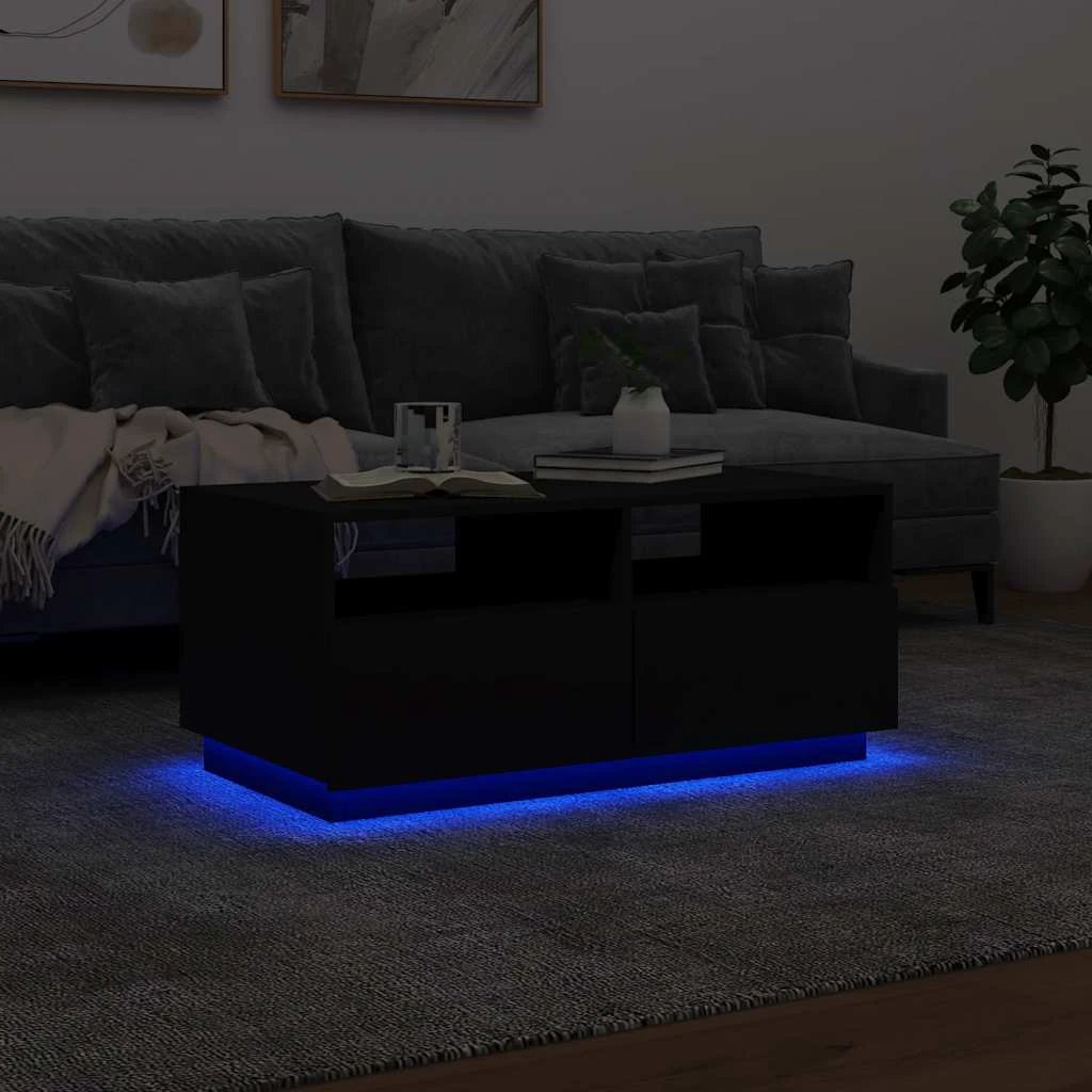 vidaXL VidaXL Modern Coffee Table With LED Ambient Lighting 90x49x40 cm Black For Living Room - Coffee Table