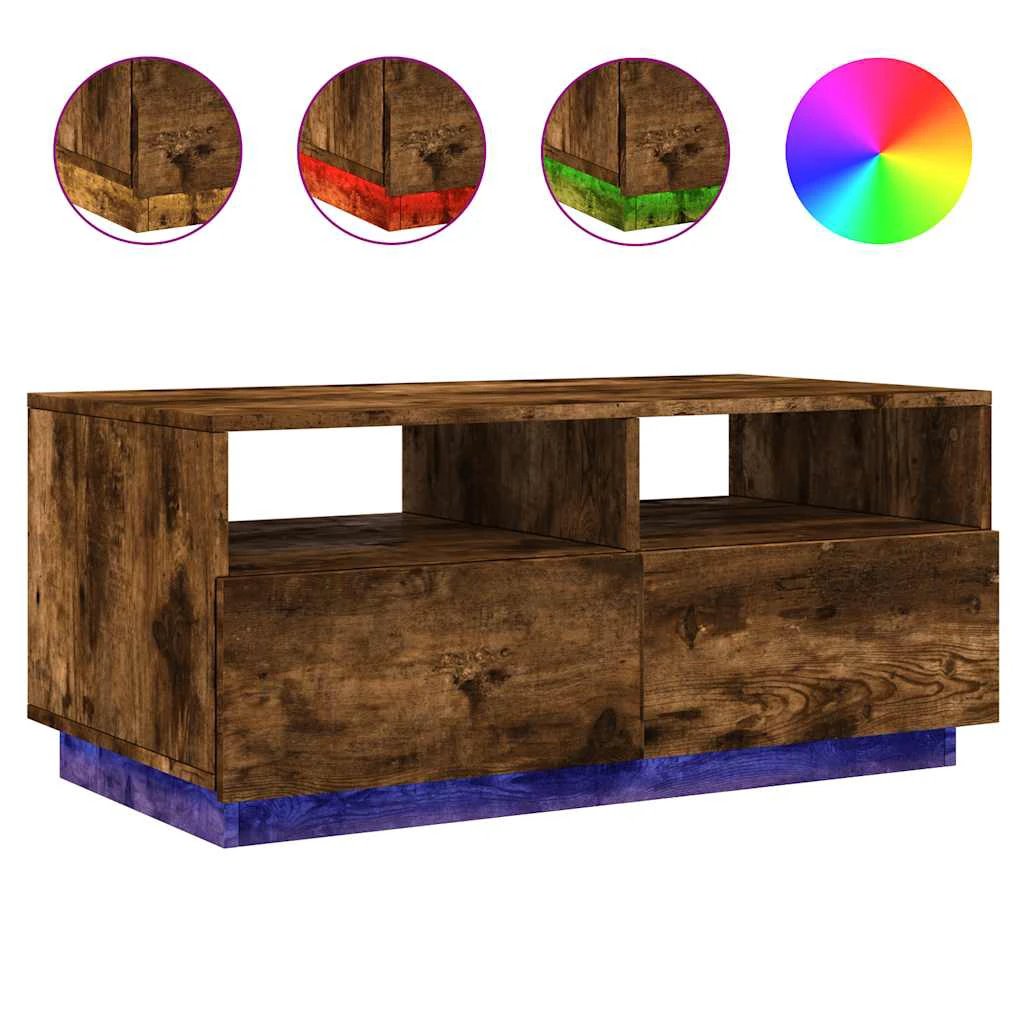 VidaXL Coffee Table Smoked Oak 90x49x40 Cm LED Lights Living Room Decor And Modern Interiors by vidaXL