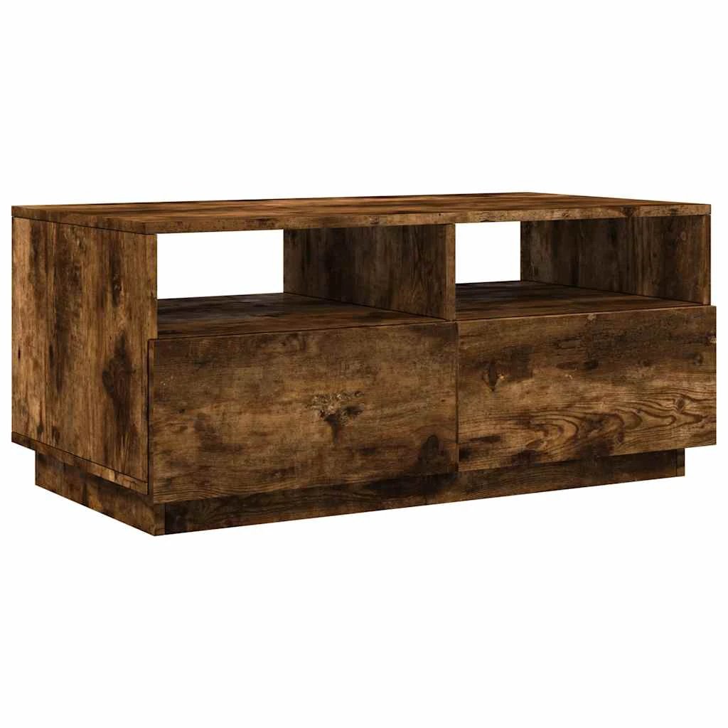 VidaXL Coffee Table Smoked Oak 90x49x40 Cm LED Lights Living Room Decor And Modern Interiors by vidaXL