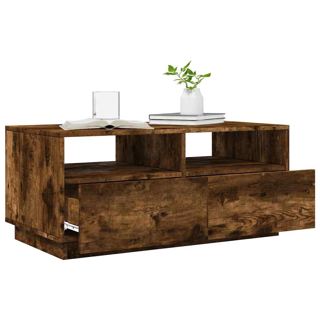 VidaXL Coffee Table Smoked Oak 90x49x40 Cm LED Lights Living Room Decor And Modern Interiors by vidaXL