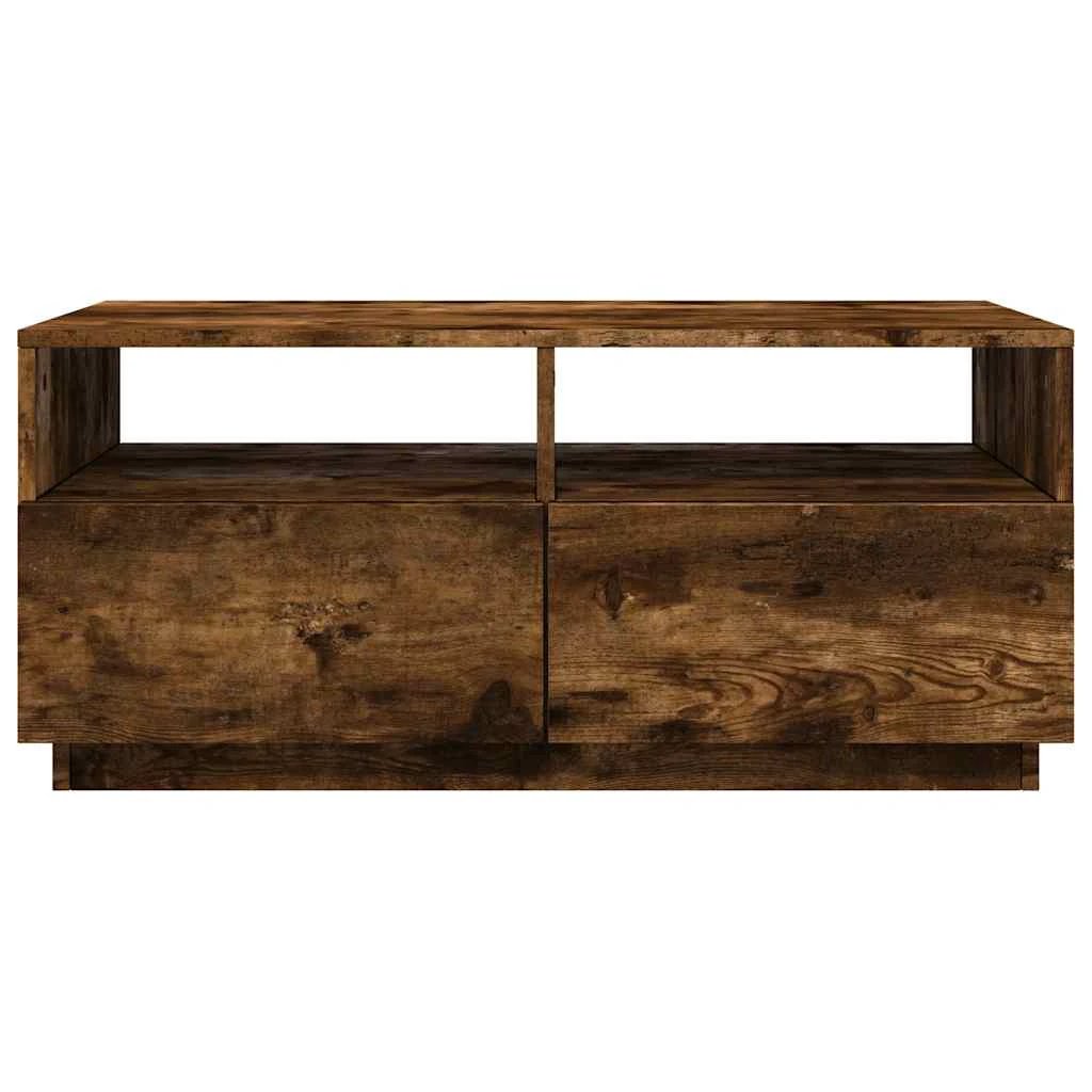 vidaXL VidaXL Coffee Table Smoked Oak 90x49x40 Cm LED Lights Living Room Decor And Modern Interiors - Coffee Table
