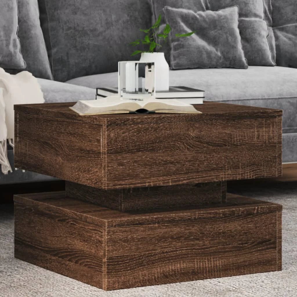 vidaXL Coffee Table With LED Lights Brown Oak 50x50x40 cm For Modern Living Room Decor by vidaXL