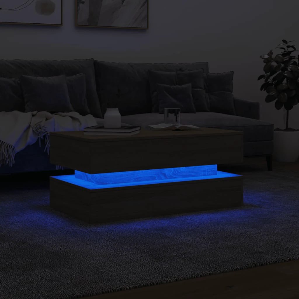 vidaXL VidaXL Coffee Table 90x50x40 cm With LED Lights For Modern Living Room Decor And Storage - Coffee Table