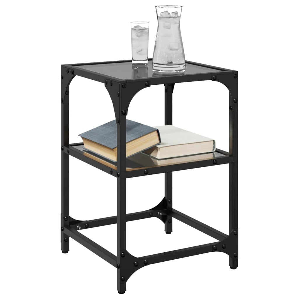 vidaXL VidaXL Coffee Tables 30x30x45 cm Black Glass Top Steel Frame Set of 2 for Living Room - Coffee Table