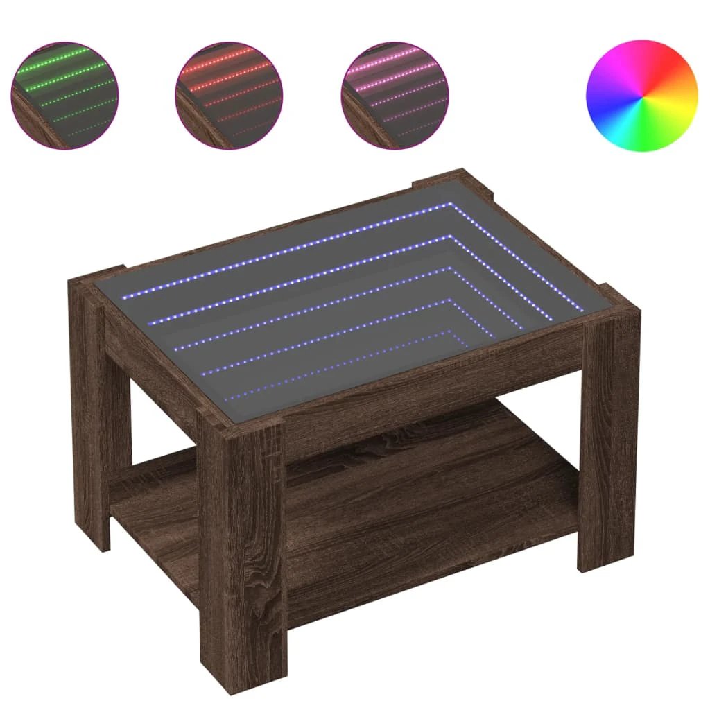 vidaXL VidaXL Coffee Table Brown Oak Engineered Wood 73x53x45 Cm LED Infinity Mirror Living Room Decor - Coffee Table