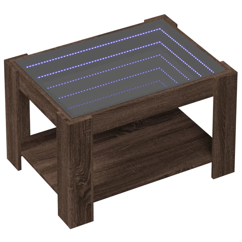 vidaXL VidaXL Coffee Table Brown Oak Engineered Wood 73x53x45 Cm LED Infinity Mirror Living Room Decor - Coffee Table
