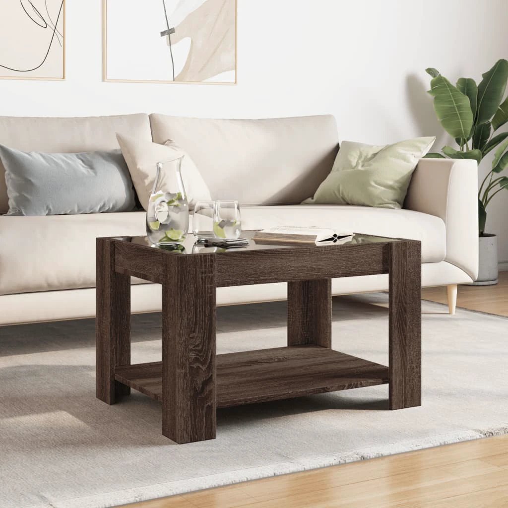 vidaXL VidaXL Coffee Table Brown Oak Engineered Wood 73x53x45 Cm LED Infinity Mirror Living Room Decor - Coffee Table