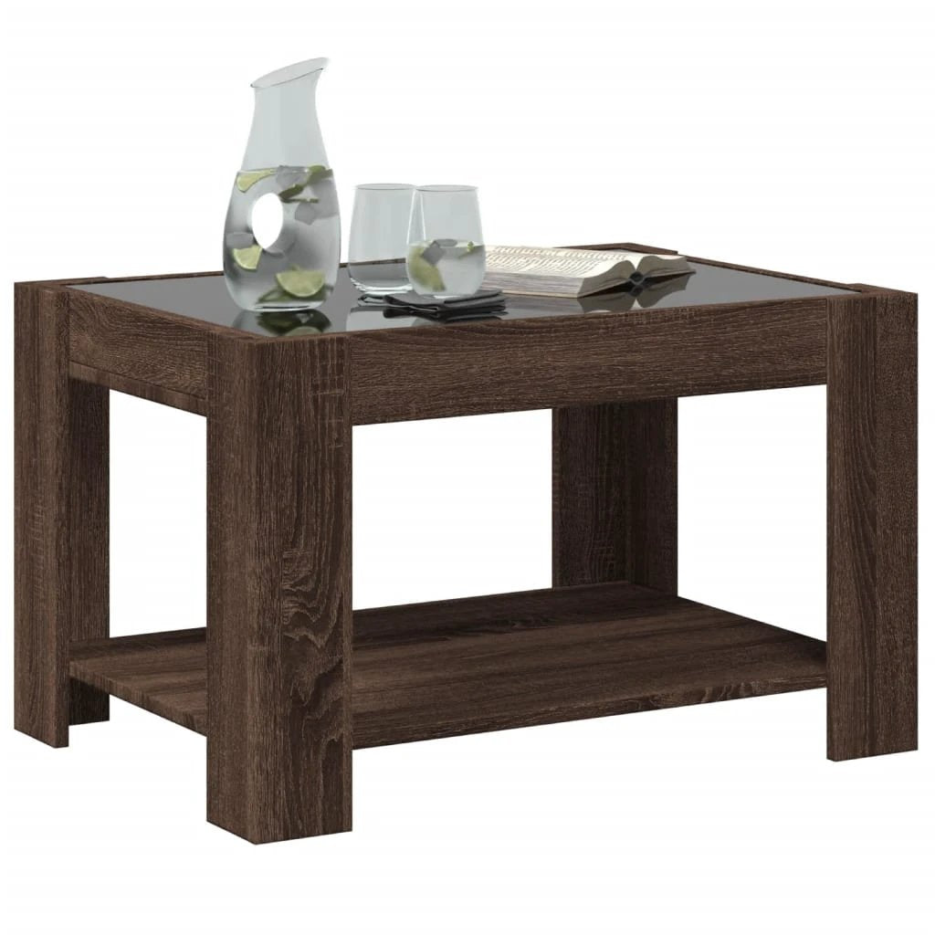 vidaXL VidaXL Coffee Table Brown Oak Engineered Wood 73x53x45 Cm LED Infinity Mirror Living Room Decor - Coffee Table