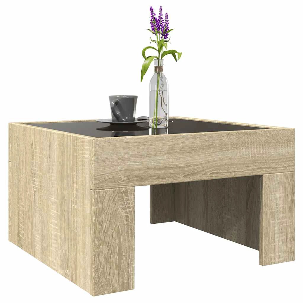 VidaXL Coffee Table 50x50x30 cm Infinity LED Mirror Sonoma Oak RGB Lighting for Living Room by vidaXL