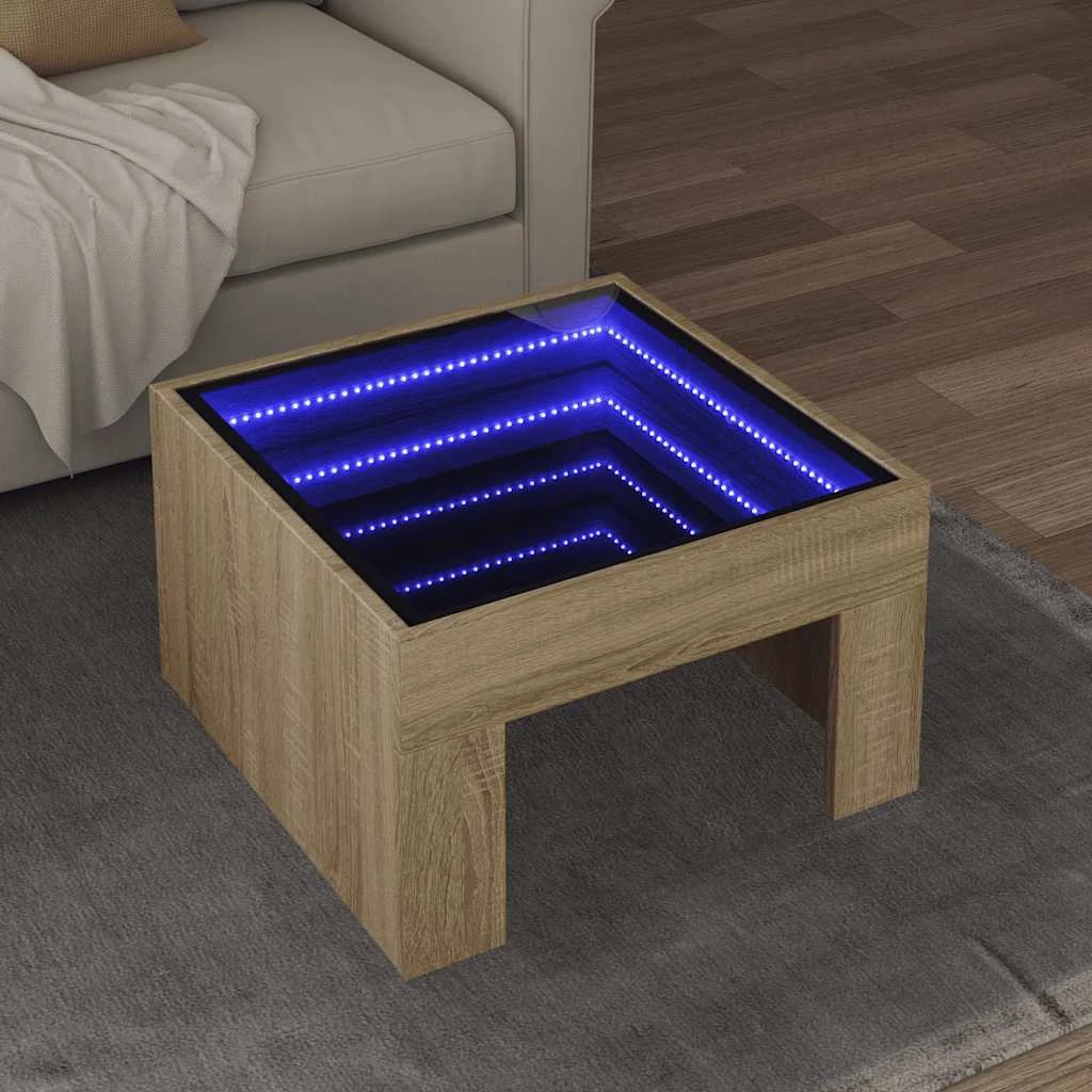 VidaXL Coffee Table 50x50x30 cm Infinity LED Mirror Sonoma Oak RGB Lighting for Living Room by vidaXL