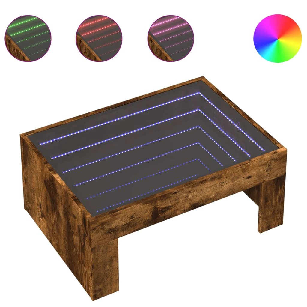 VidaXL Coffee Table 70x50x30 Cm With Infinity LED Mirror In Smoked Oak Finish For Modern Living Rooms by vidaXL