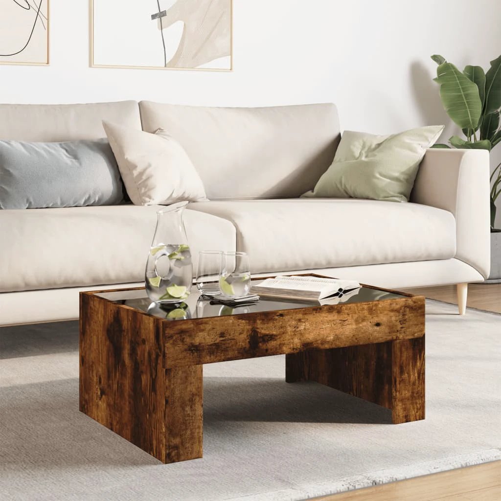 VidaXL Coffee Table 70x50x30 Cm With Infinity LED Mirror In Smoked Oak Finish For Modern Living Rooms by vidaXL