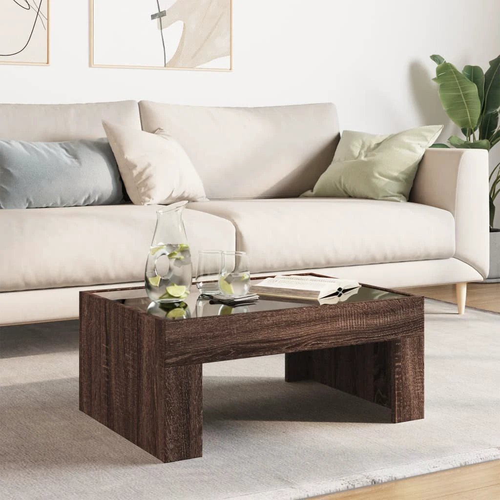 vidaXL VidaXL Coffee Table 70x50x30 cm Infinity LED Mirror Brown Oak Living Room Accent - Coffee Table