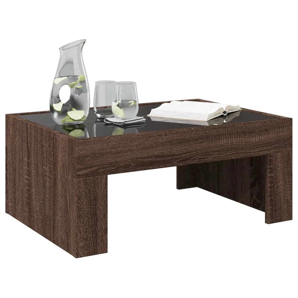 vidaXL VidaXL Coffee Table 70x50x30 cm Infinity LED Mirror Brown Oak Living Room Accent - Coffee Table