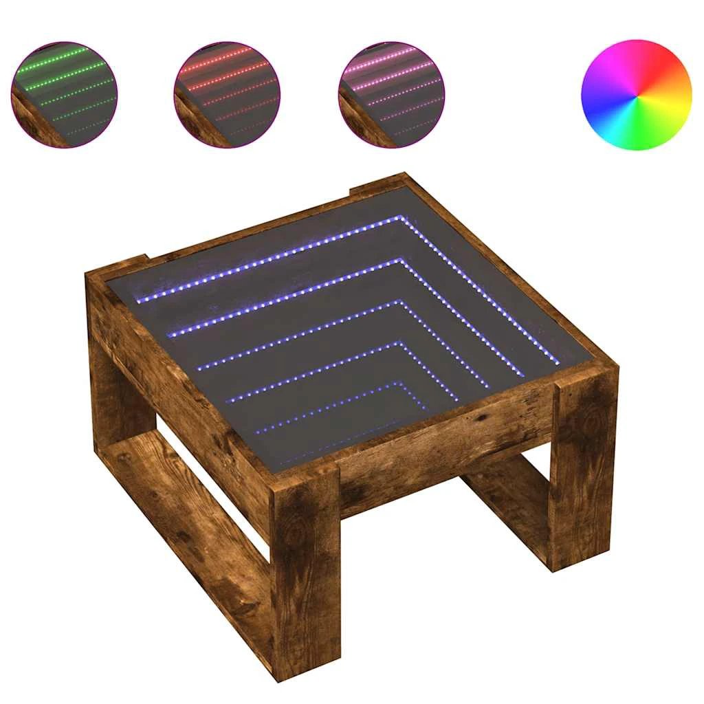 vidaXL vidaXL Coffee Table 50x53x30 cm with Infinity LED Mirror Smoked Oak for Living Room - Coffee Table