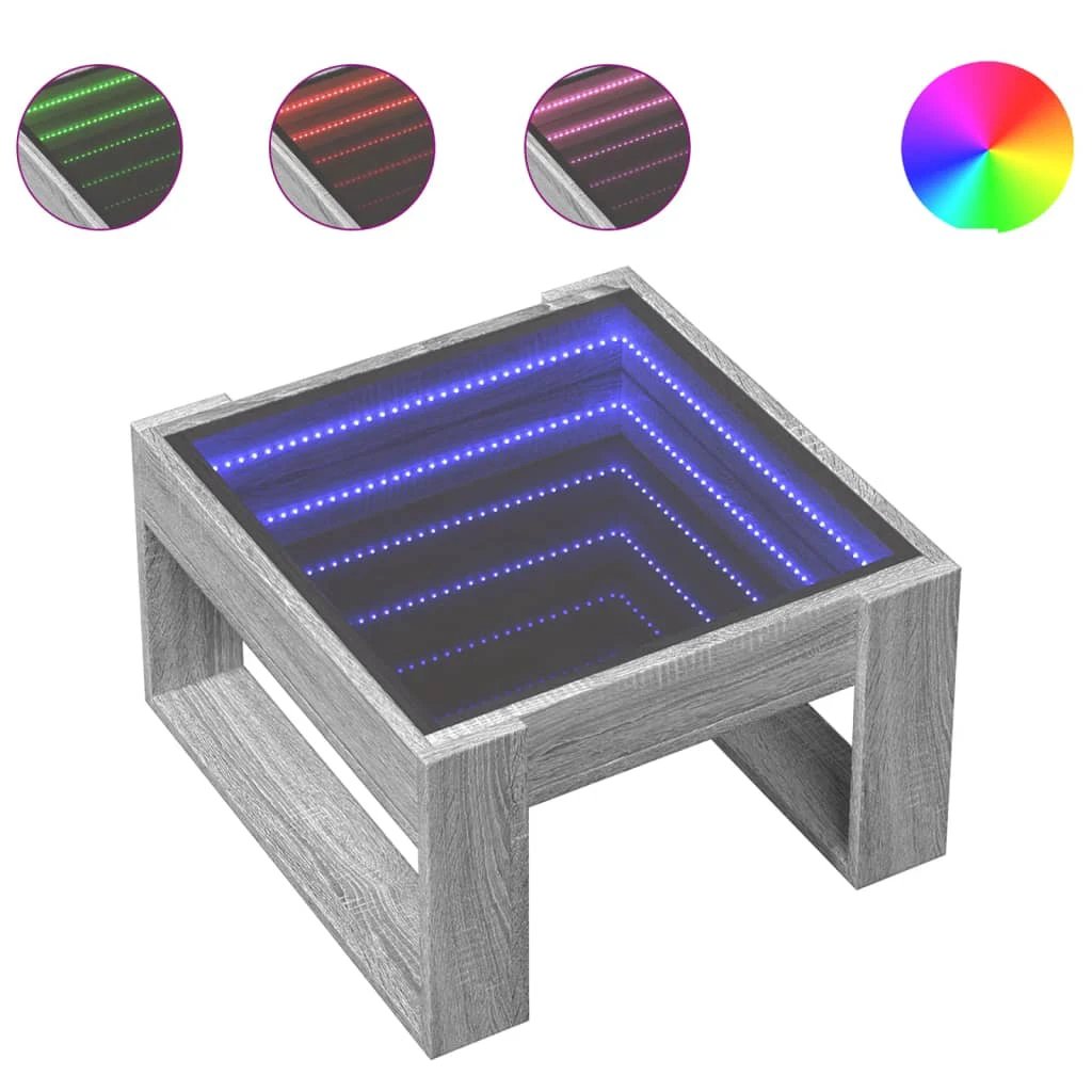 vidaXL Coffee Table 50x53x30cm Grey Sonoma Infinity LED Mirror Living Room Decor Home by vidaXL