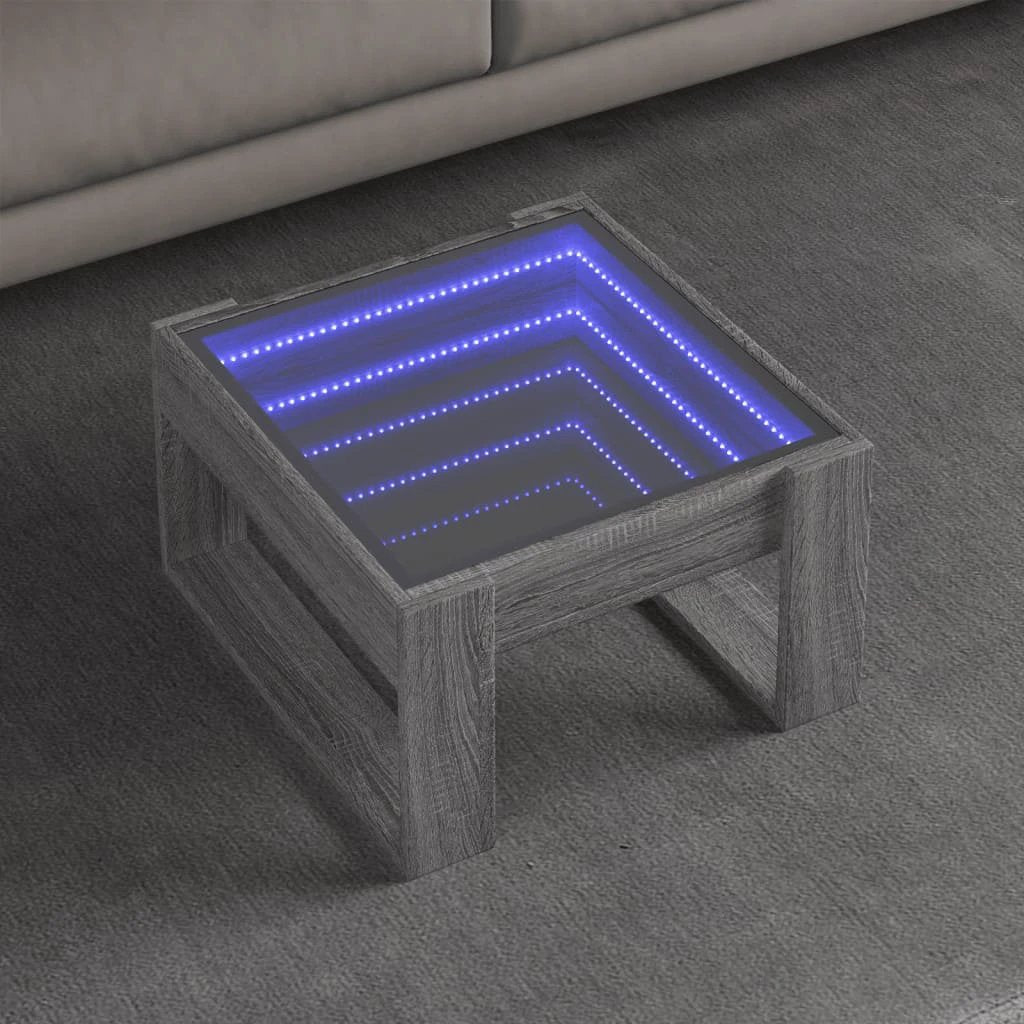 vidaXL Coffee Table 50x53x30cm Grey Sonoma Infinity LED Mirror Living Room Decor Home by vidaXL