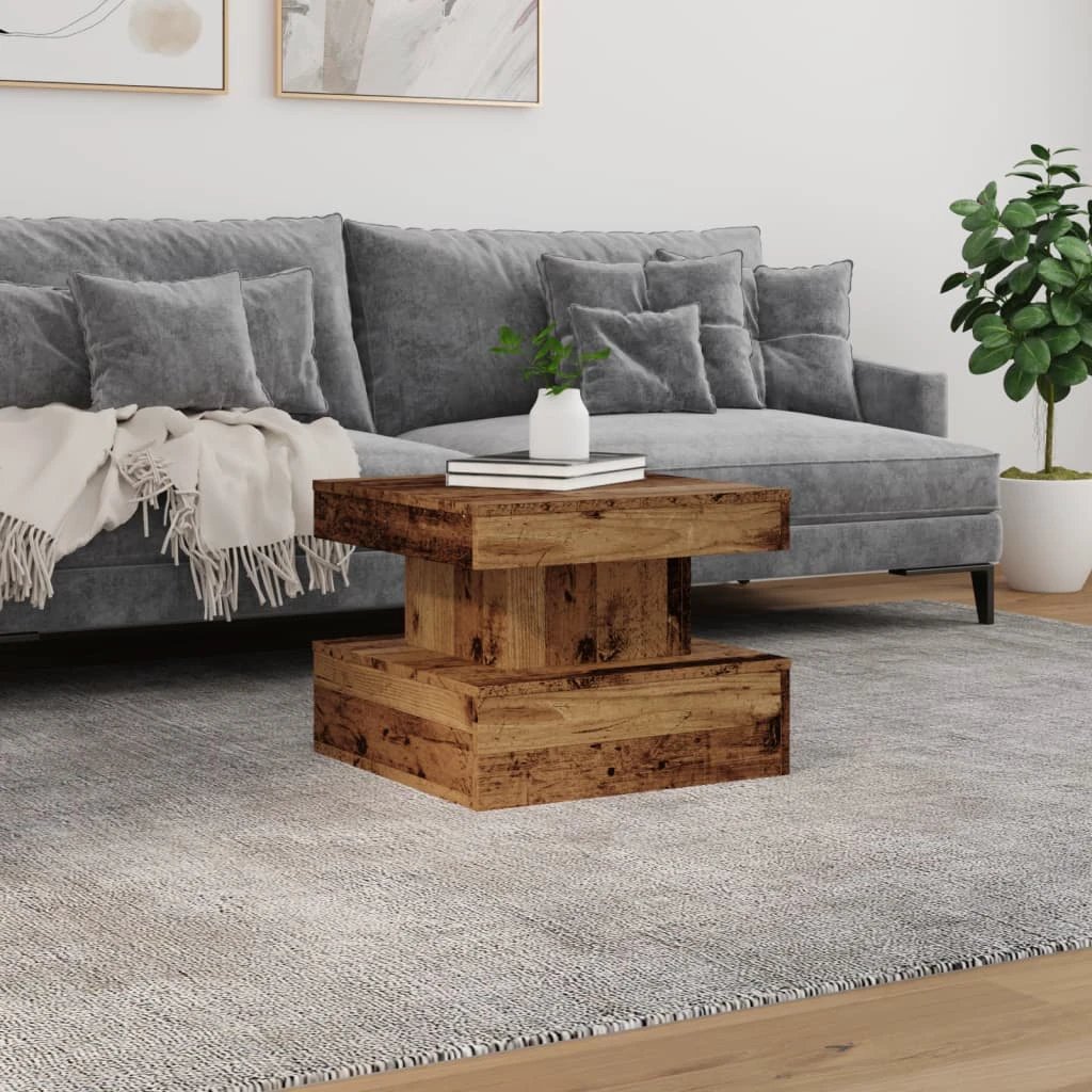 VidaXL Coffee Table 50x50x40 cm With LED Lights Modern Rustic Living Room Decor by vidaXL