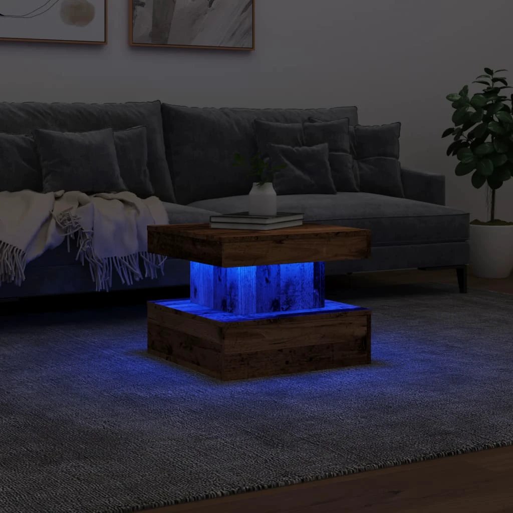 VidaXL Coffee Table 50x50x40 cm With LED Lights Modern Rustic Living Room Decor by vidaXL
