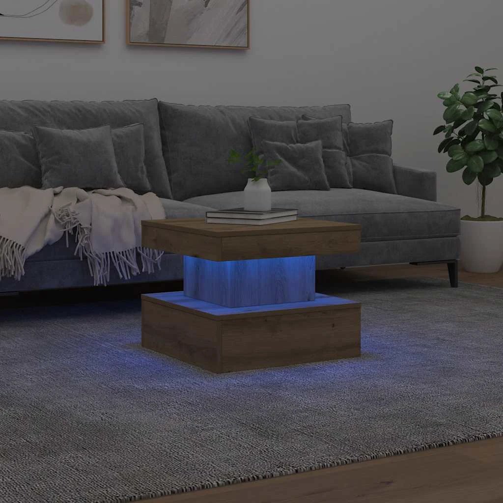 vidaXL VidaXL Coffee Table 50x50x40 cm With LED Lights Artisan Oak Living Room Decor Modern - Coffee Table