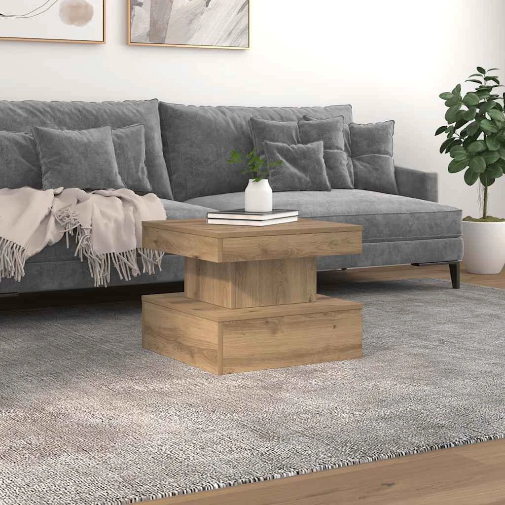 VidaXL Coffee Table 50x50x40 cm With LED Lights Artisan Oak Living Room Decor Modern by vidaXL