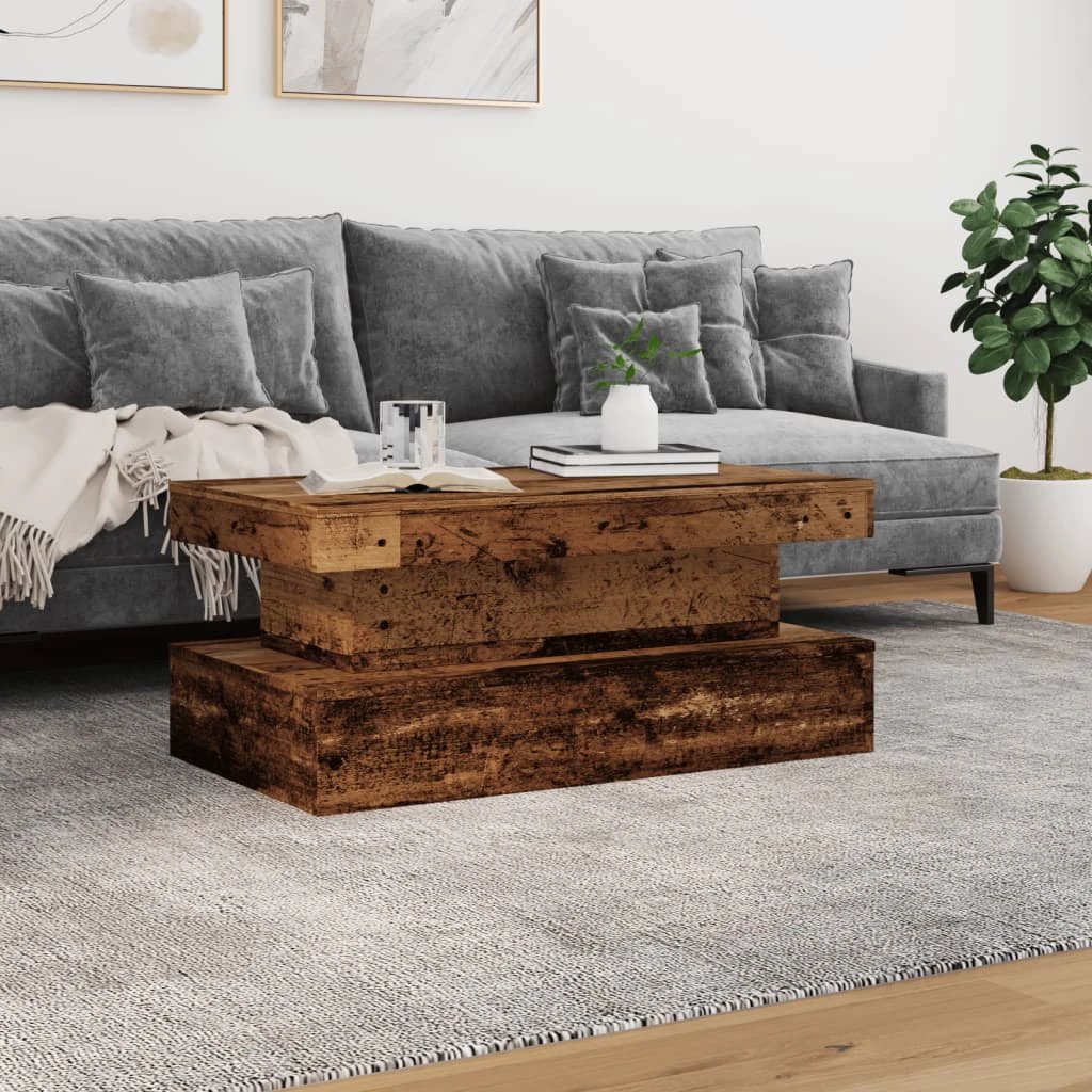 VidaXL Coffee Table 90x50x40 cm LED Lights Ambient Glow Rustic Wood Living Room Decor by vidaXL
