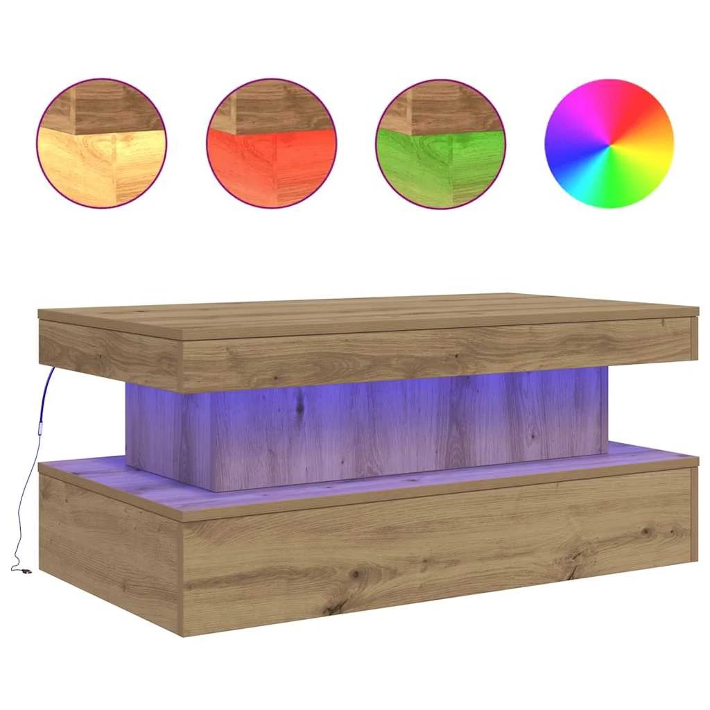 VidaXL Coffee Table Artisan Oak 90x50x40 cm With LED Lights For Modern Living Rooms by vidaXL