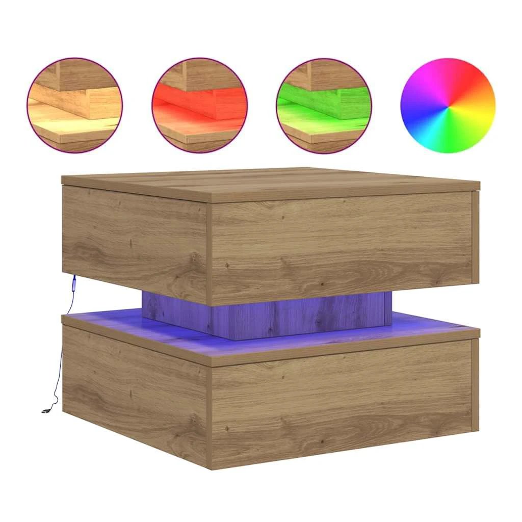 VidaXL Oak Coffee Table 50x50x40 LED Living Room by vidaXL