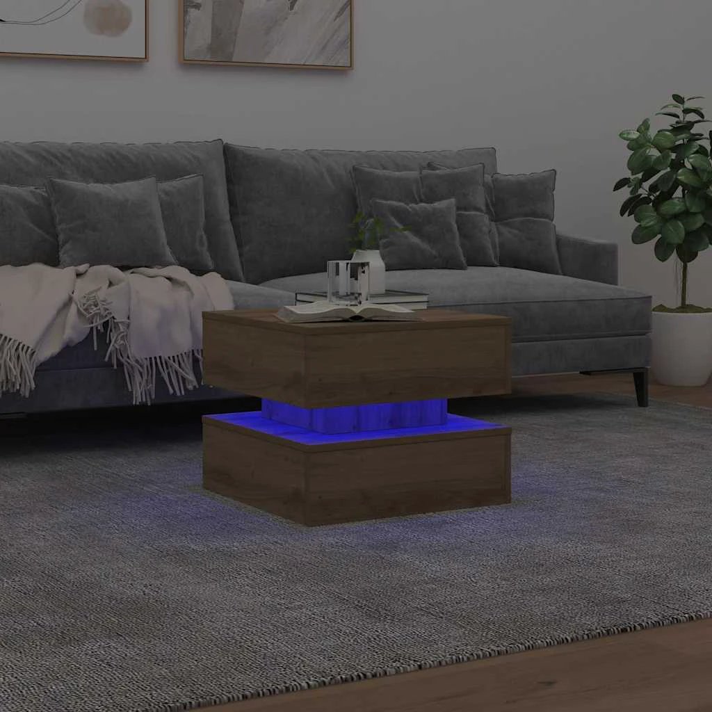 VidaXL Oak Coffee Table 50x50x40 LED Living Room by vidaXL