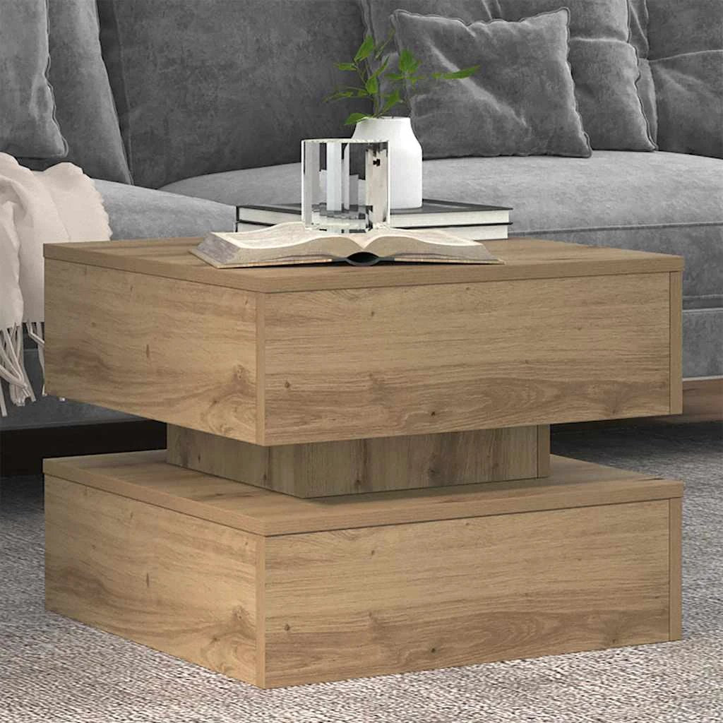 VidaXL Oak Coffee Table 50x50x40 LED Living Room by vidaXL