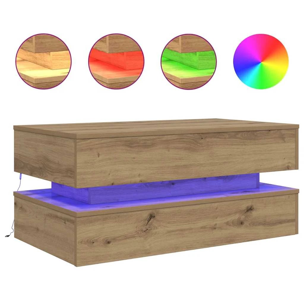 vidaXL VidaXL Coffee Table 90x50x40 cm Artisan Oak With LED Lights For Living Room Decor - Coffee Table