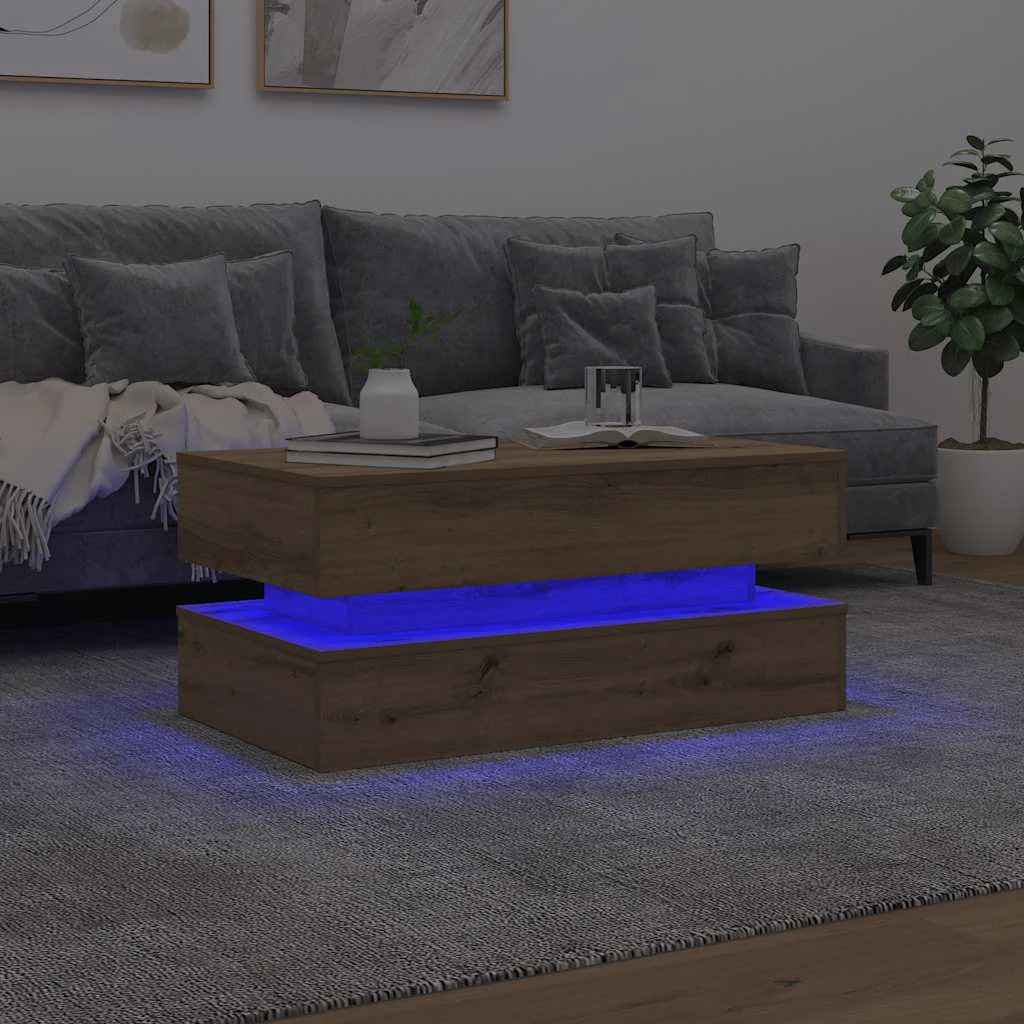 vidaXL VidaXL Coffee Table 90x50x40 cm Artisan Oak With LED Lights For Living Room Decor - Coffee Table