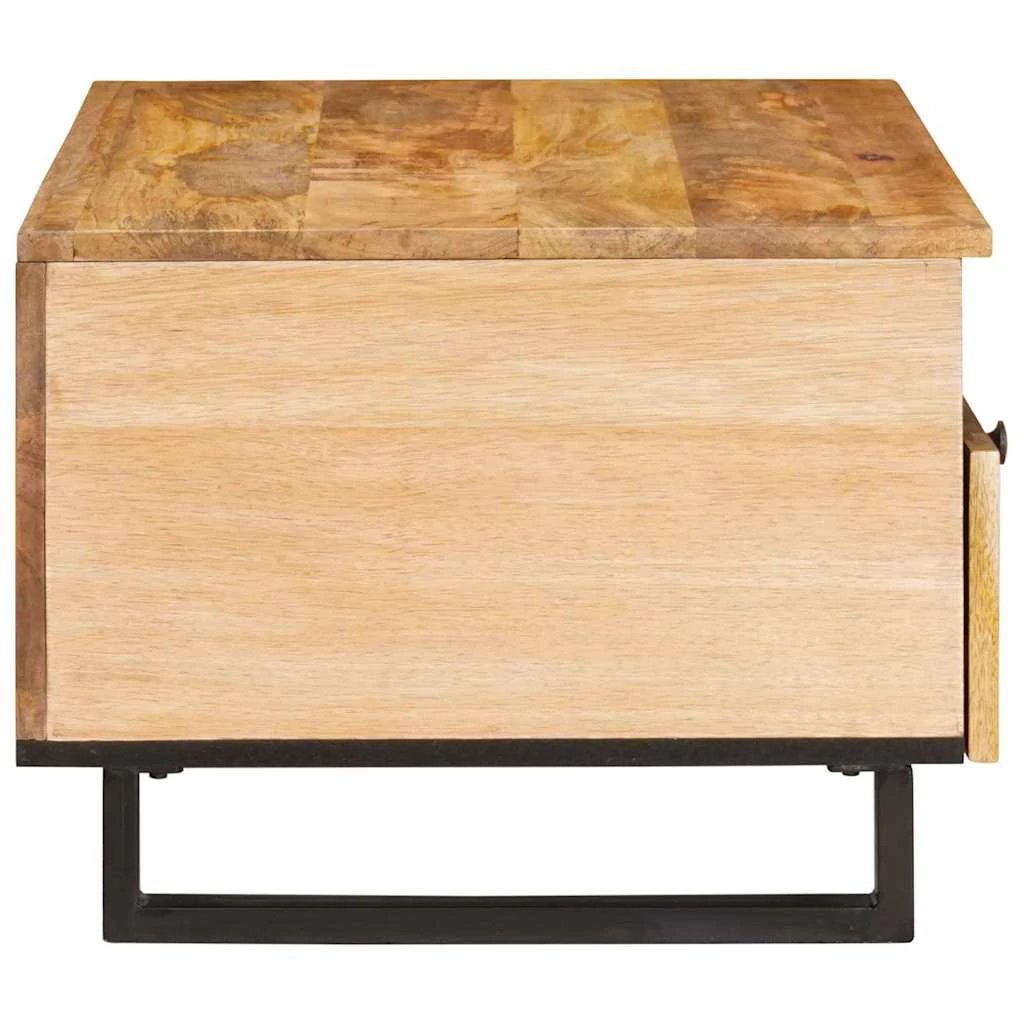 VidaXL Coffee Table Solid Mango Wood 80 X 54 X 40 cm With Open Shelves And Cane Drawer Fronts For Living Room Decor by vidaXL