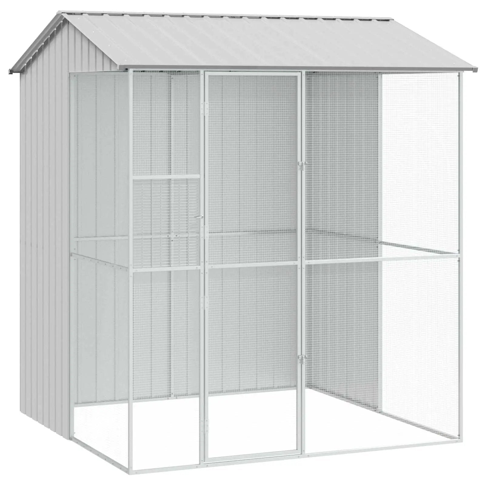 vidaXL vidaXL Bird Cage with Storage Grey 215 x 210 x 247 cm Galvanised Steel - Bird Cage