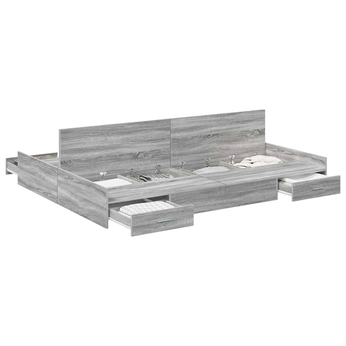 vidaXL Storage Bed Frame Grey Sonoma 160 x 200 cm Engineered Wood - from vidaXL