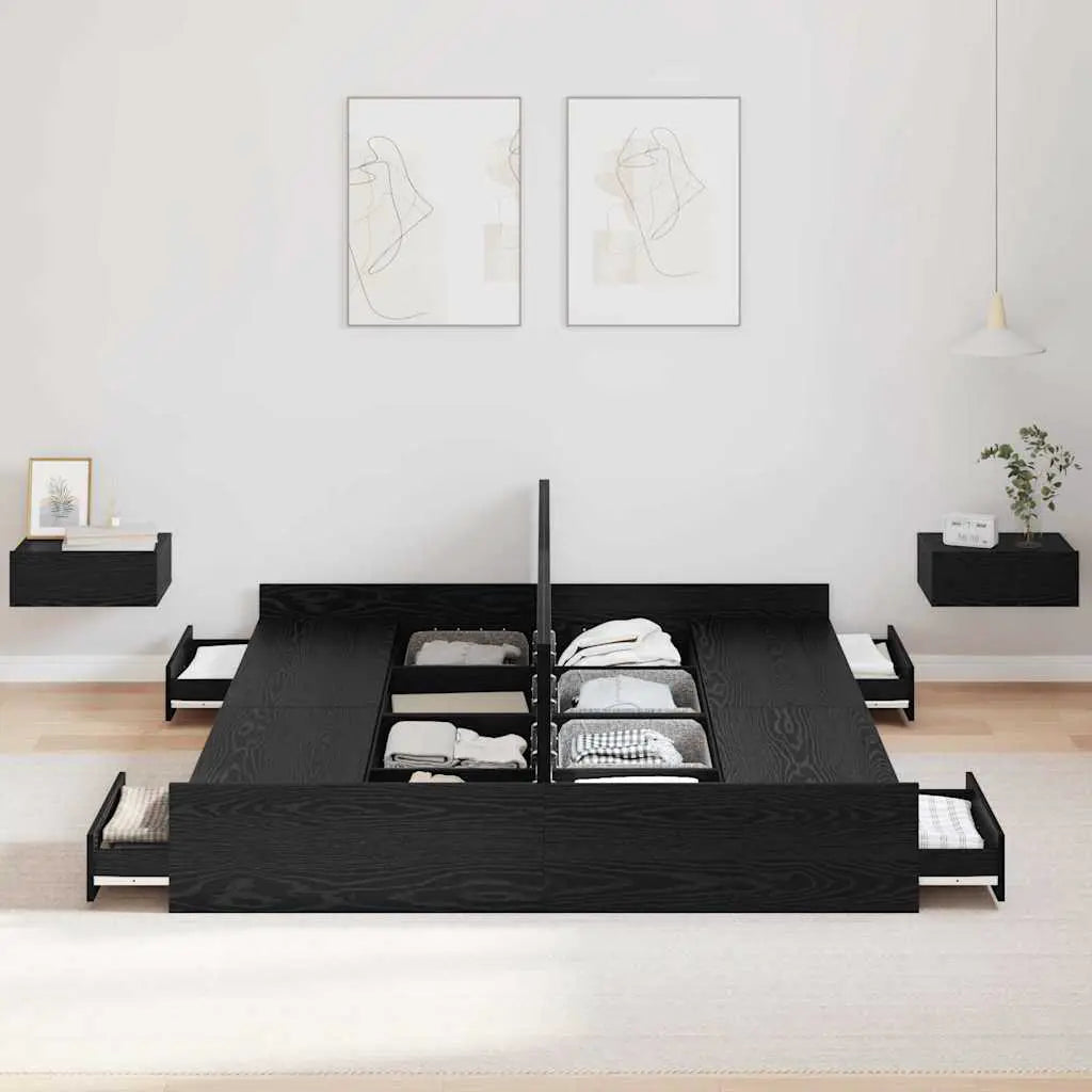 vidaXL Storage Bed Frame Black Oak 140 x 190 cm Engineered Wood - from vidaXL