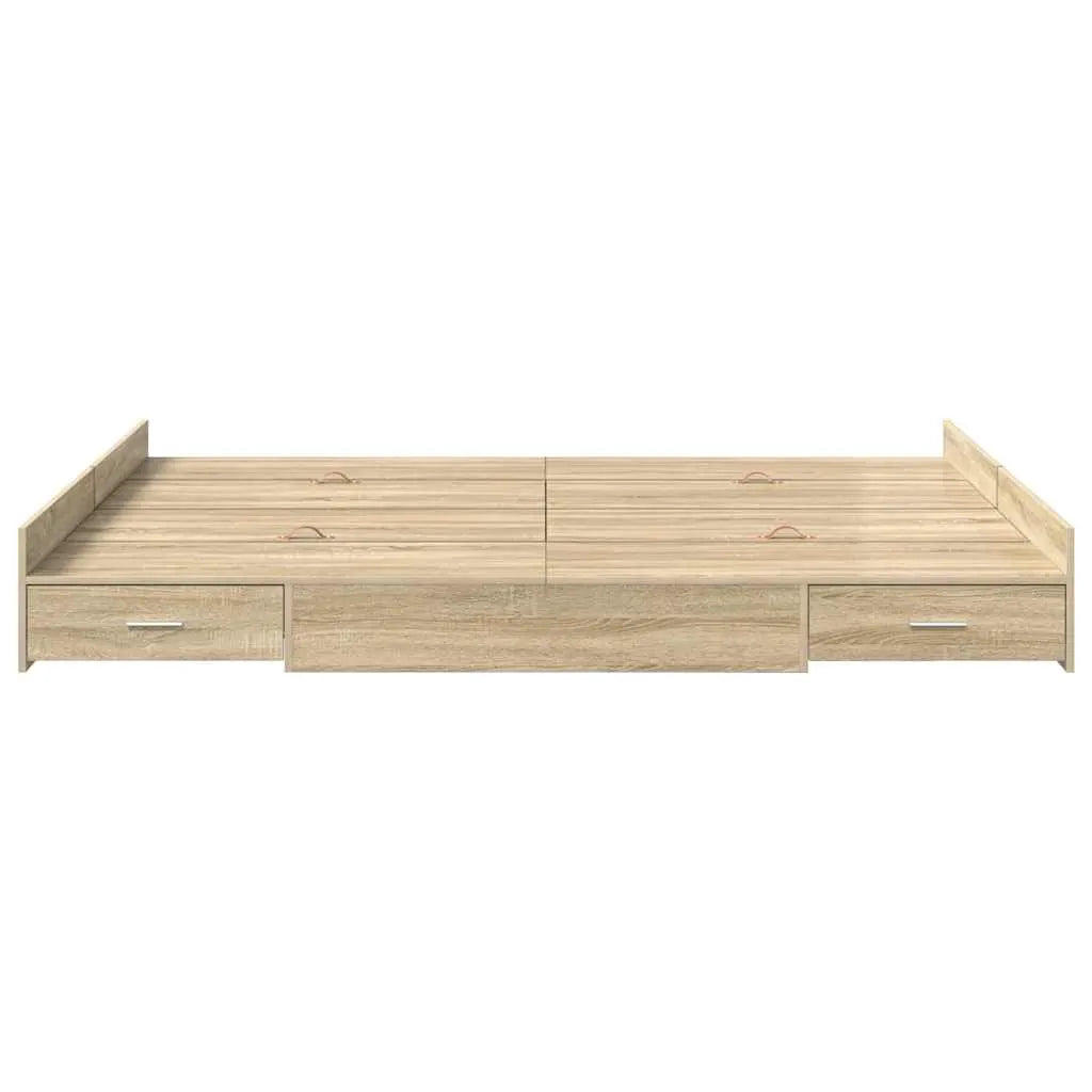 vidaXL Storage Bed Frame Sonoma Oak 140 x 190 cm Engineered Wood - from vidaXL