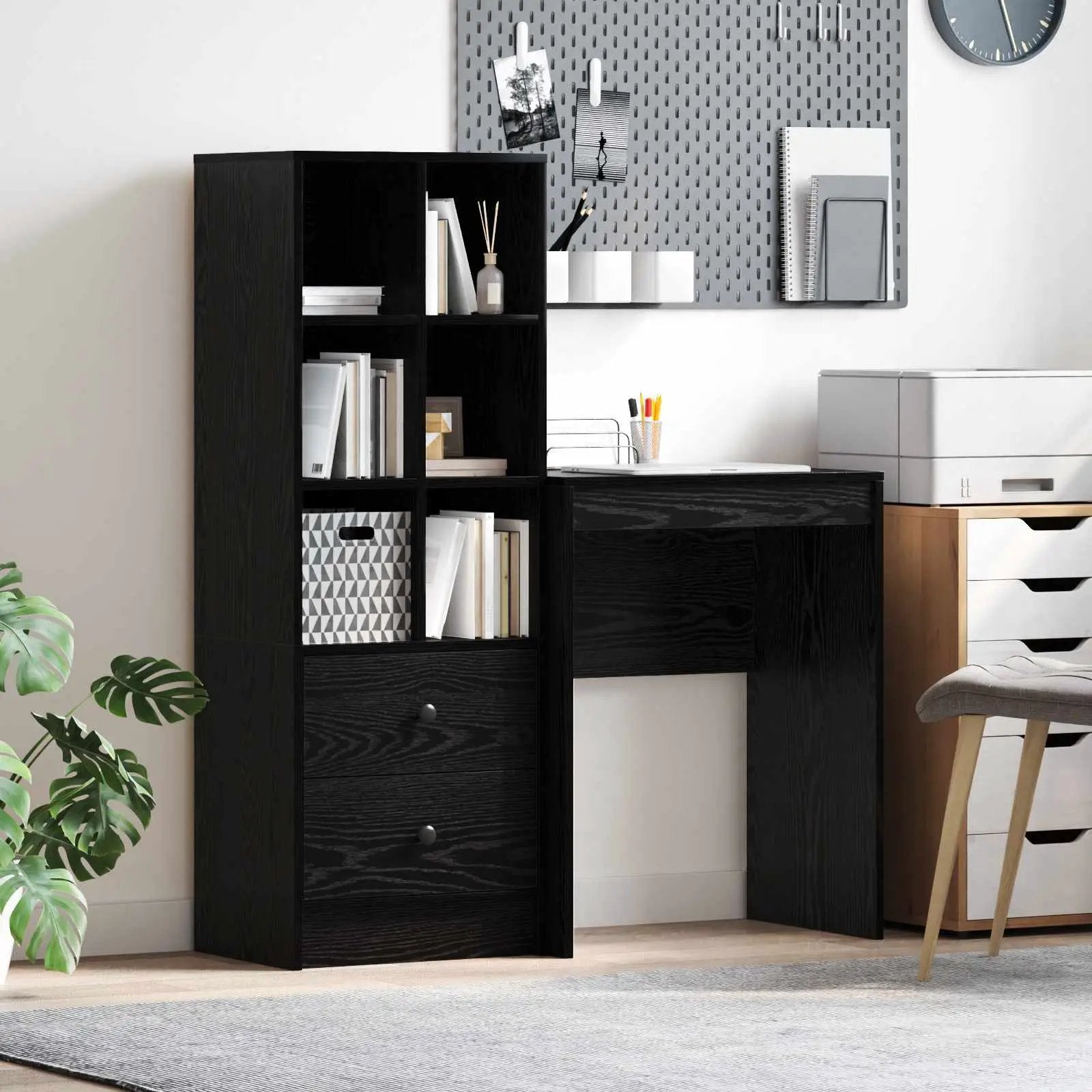 vidaXL vidaXL Desk with Drawer with Shelf with Storage 2 pcs Black Oak - Desk