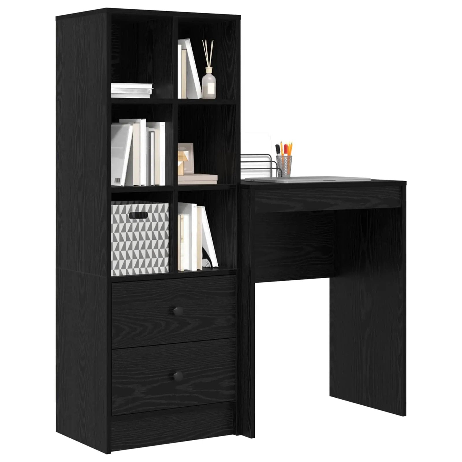 vidaXL vidaXL Desk with Drawer with Shelf with Storage 2 pcs Black Oak - Desk