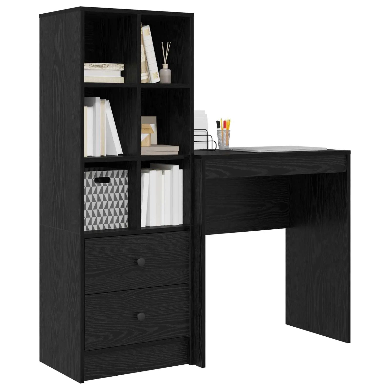 vidaXL vidaXL Desk with Drawer with Shelf with Storage 2 pcs Black Oak - Desk