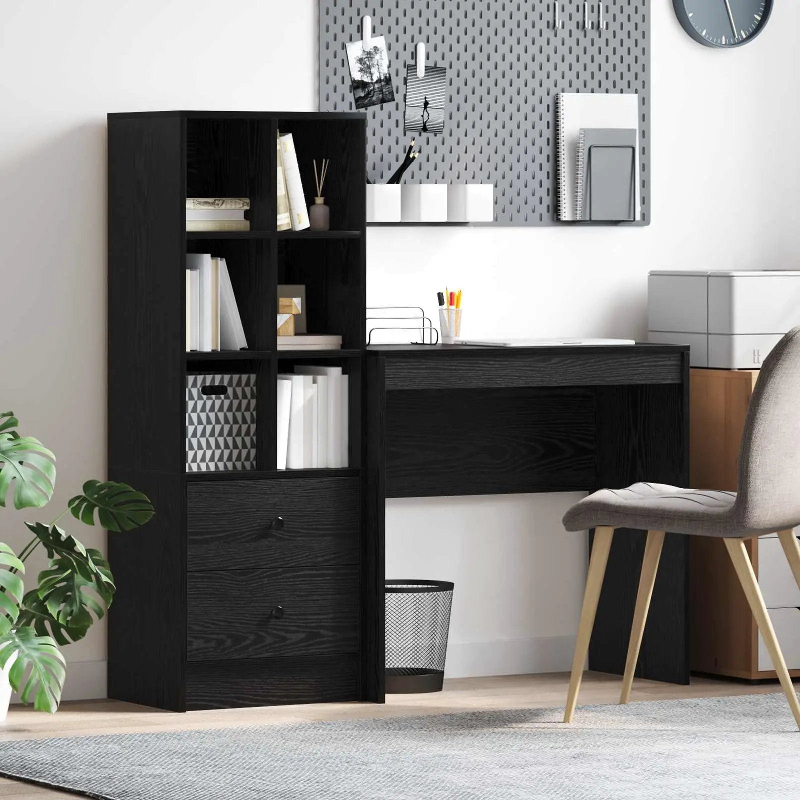 vidaXL vidaXL Desk with Drawer with Shelf with Storage 2 pcs Black Oak - Desk