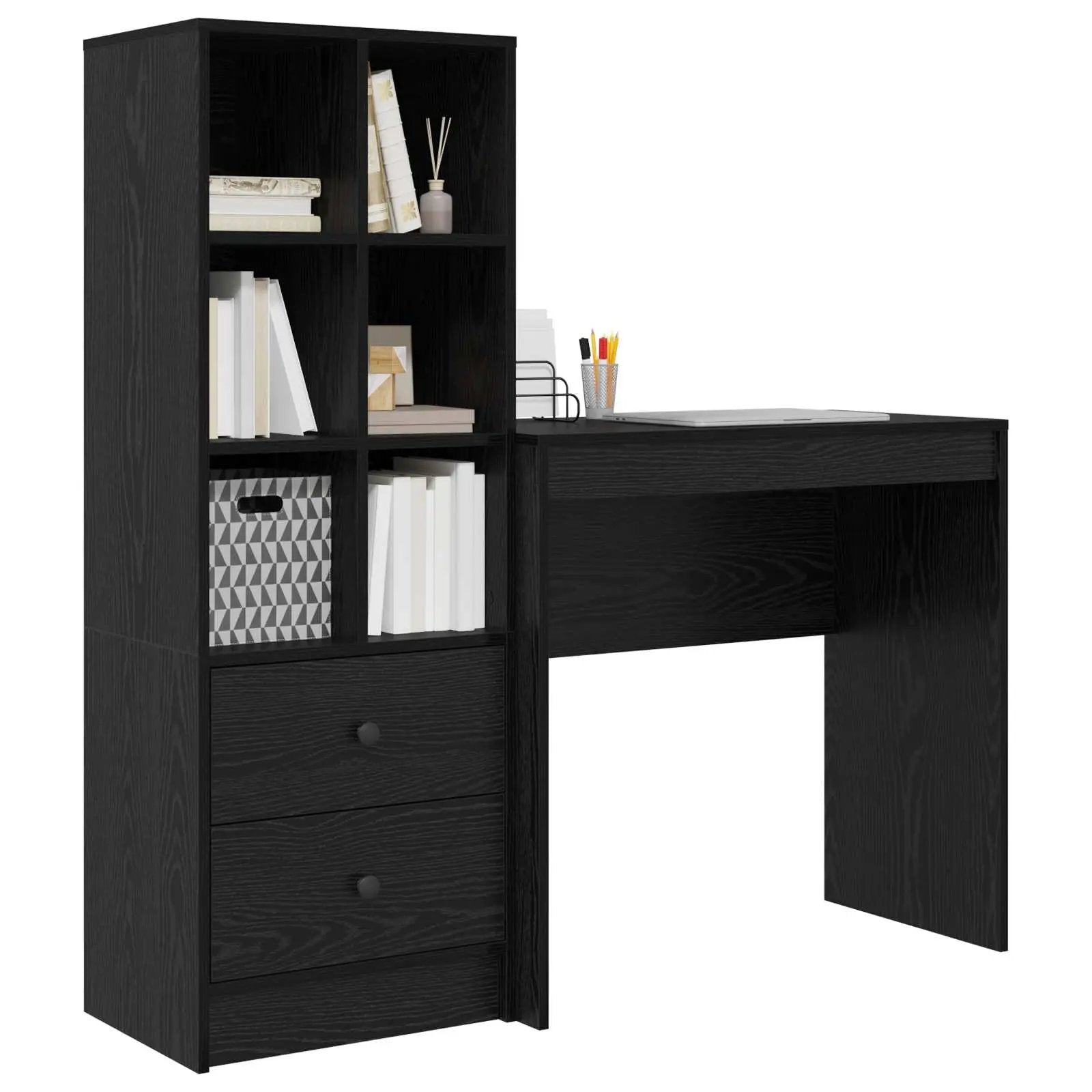 vidaXL vidaXL Desk with Drawer with Shelf with Storage 2 pcs Black Oak - Desk