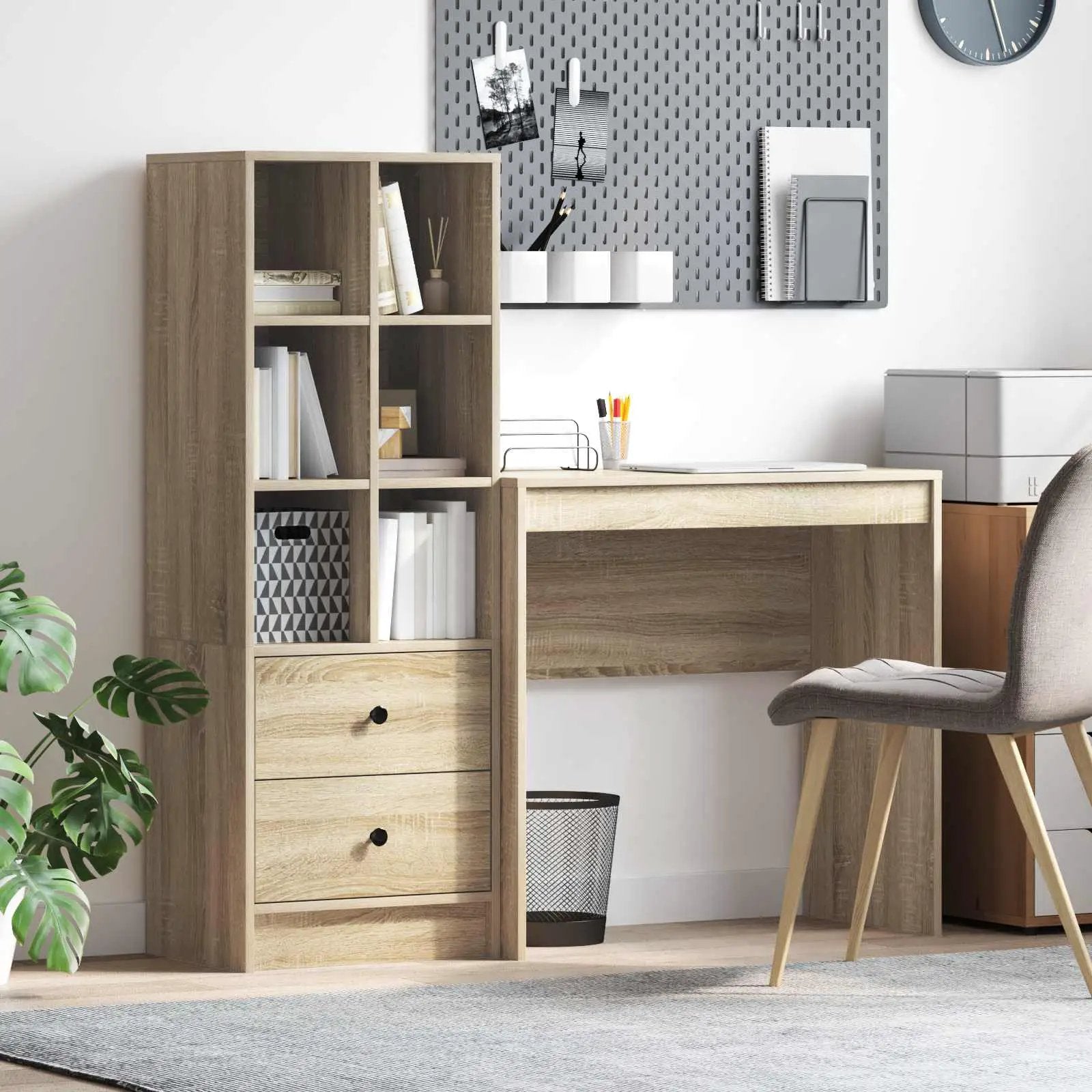 vidaXL vidaXL Desk with Drawer with Shelf with Storage 2 pcs Sonoma Oak - Desk